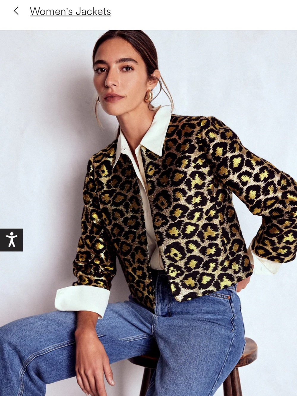 Boden Leopard Jacquard Crop Blazer in Black and Gold
